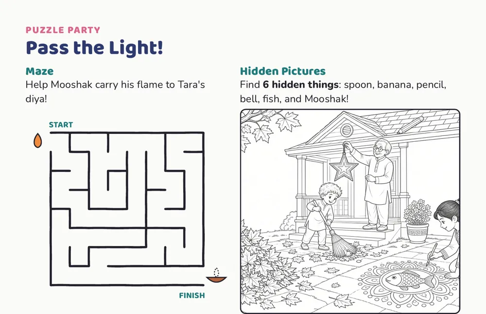 Top half of sample letter page 4: Puzzles + Activities