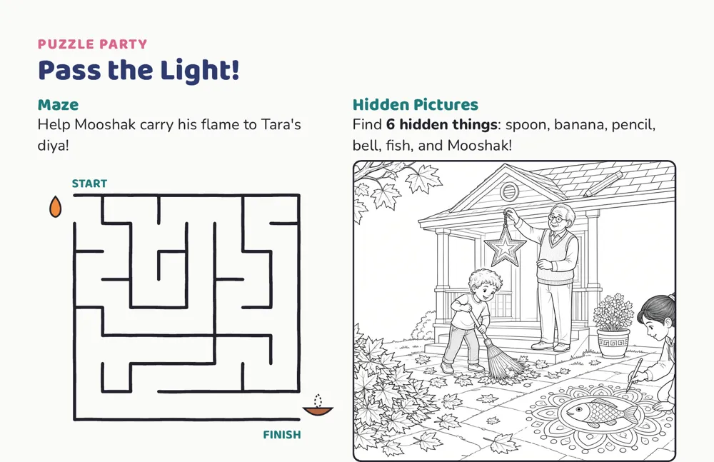 Top half of sample letter page 4: Puzzles + Activities